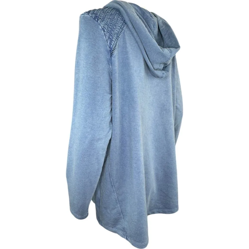 LOGO Life by Lori Goldstein French Terry Pullover Hoodie Pintuck Steel Blue M - Image 3