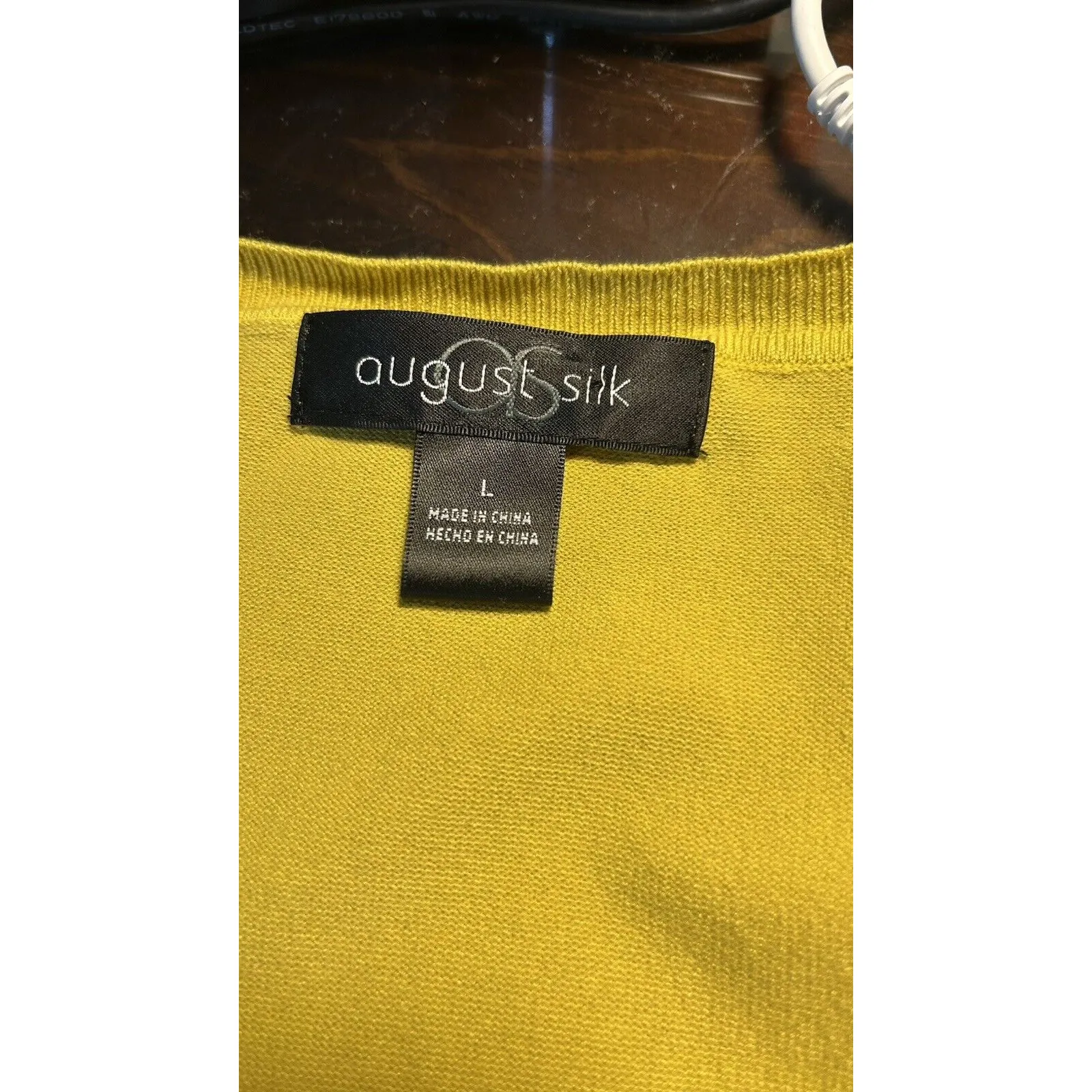 August Silk Knit Top Women L Mustard Silk Blend Sleeveless Casual Preppy Office - Image 6