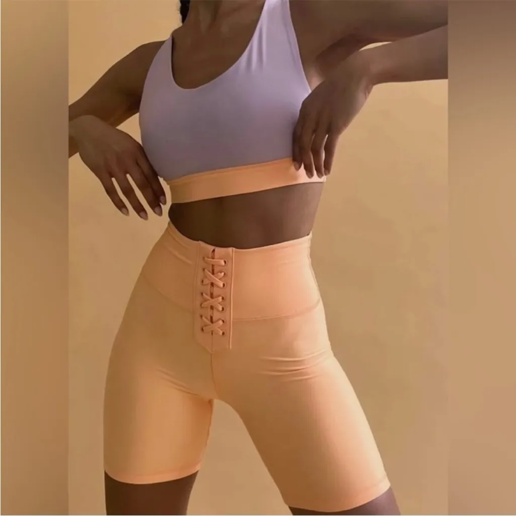Nwt Weworewhat Lace Up Biker Bike Shorts Size Extra Small Peach Cobbler - Image 2