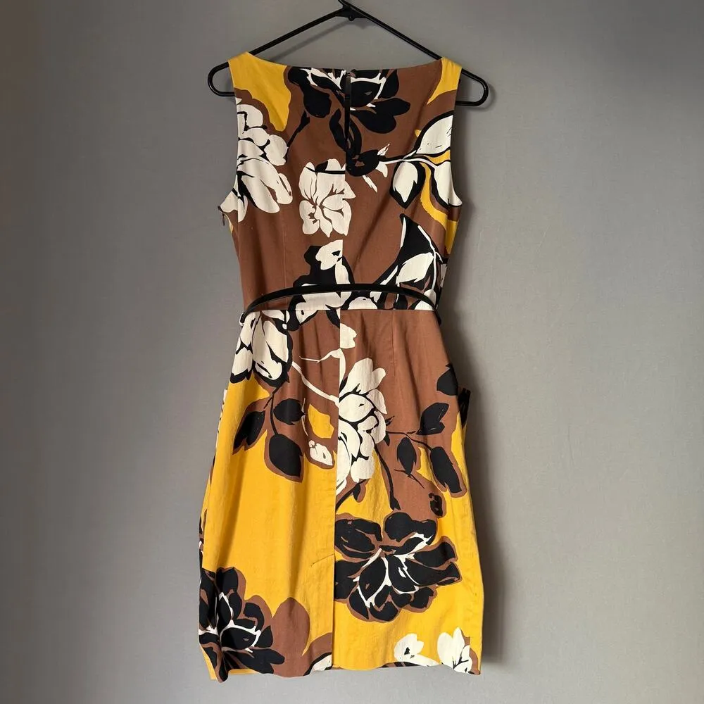 Nine West sz 10‎ Yellow Brown belted floral sheath dress - Image 9