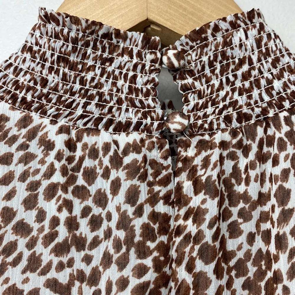 1.State Animal Print Chiffon Smocked Mock Neck Dress in Brown Taupe - Image 8