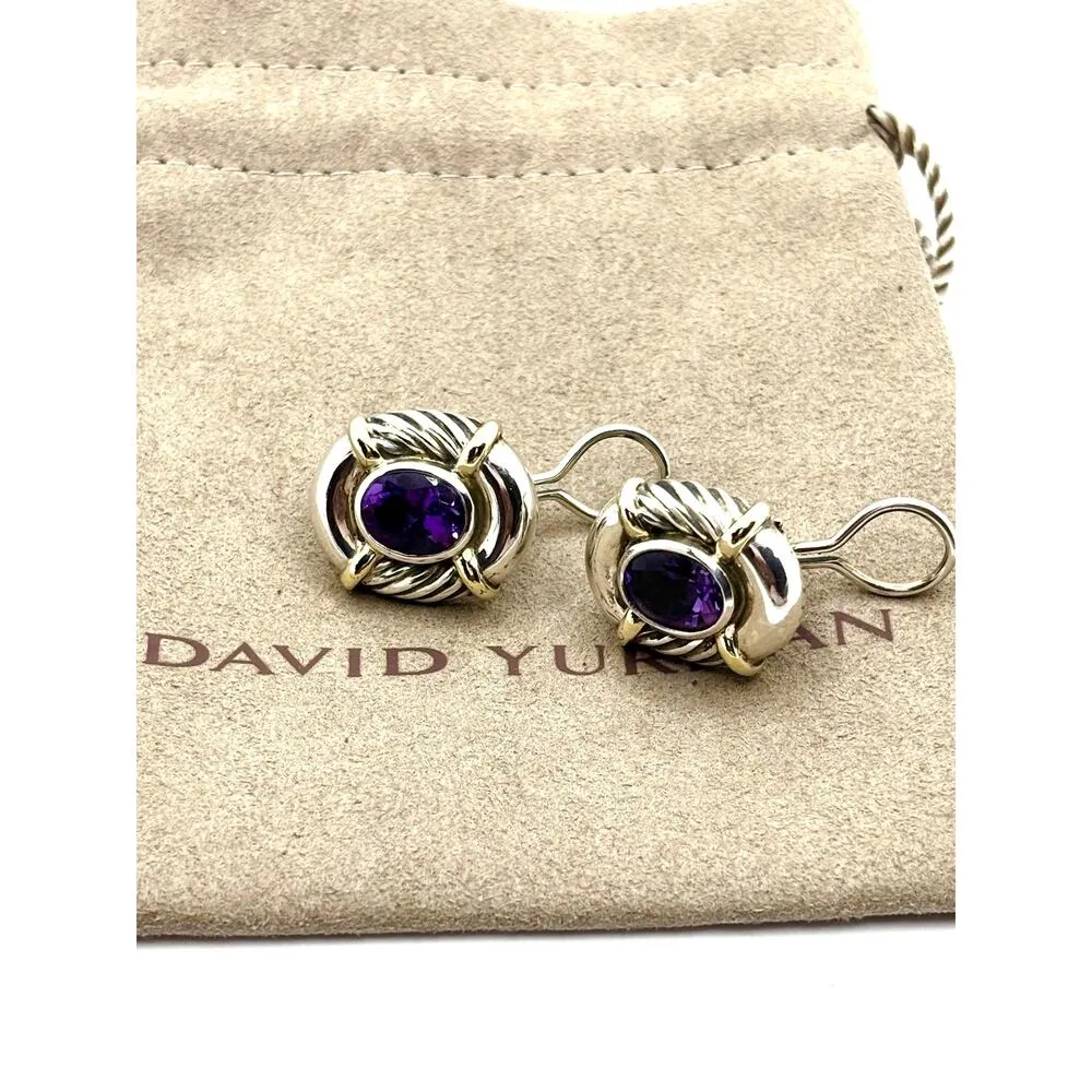 DAVID YURMAN 14K Gold & 925 Silver Oval Albion Amethyst Earrings - Image 8