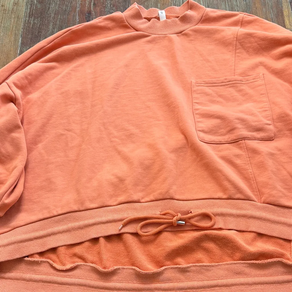 Nap Orange Cropped Crewneck Sweatshirt with Pocket and Front Tie size XXXL - Image 3