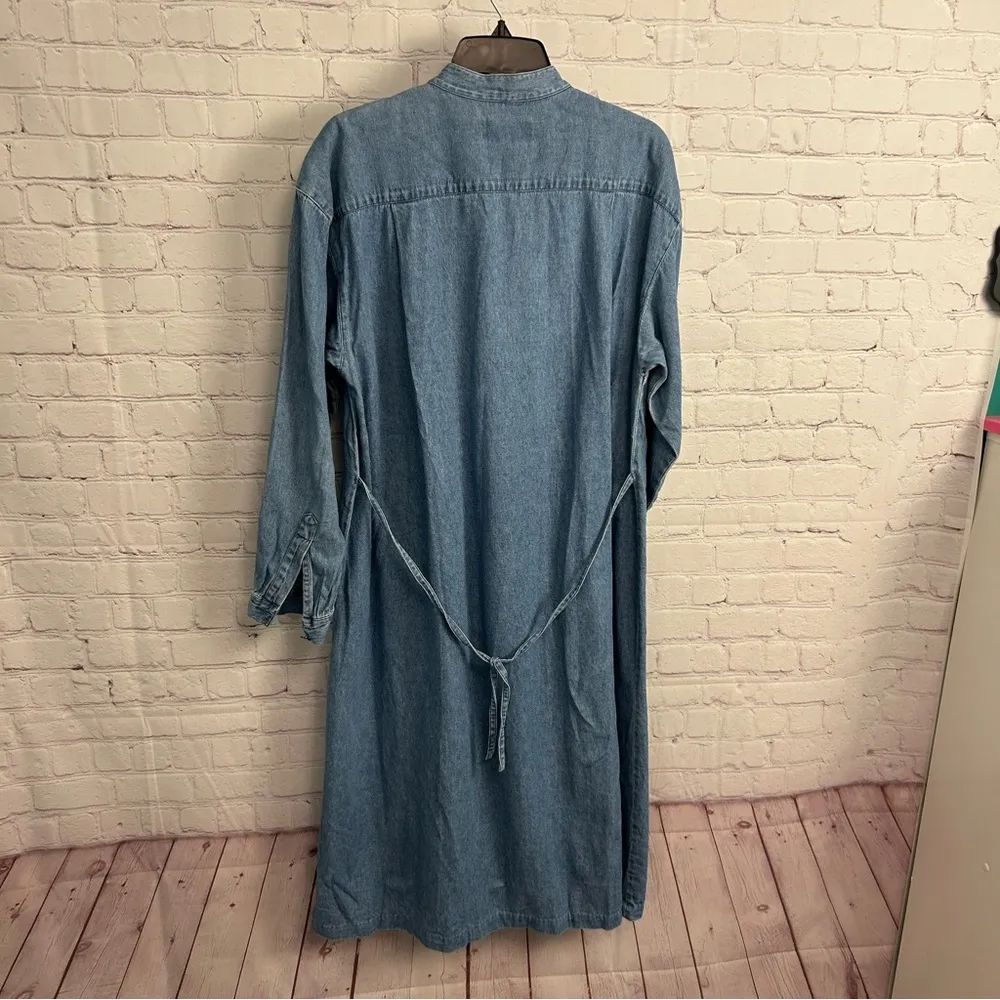 Vintage J. Jill Ltd. denim belted maxi dress, silver tone fancy buttons size MP Blue - Image 6