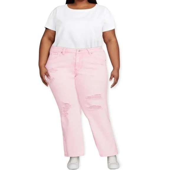 Madden NYC Super High Rise Flare Pink Acid Wash Denim Jeans - Image 11