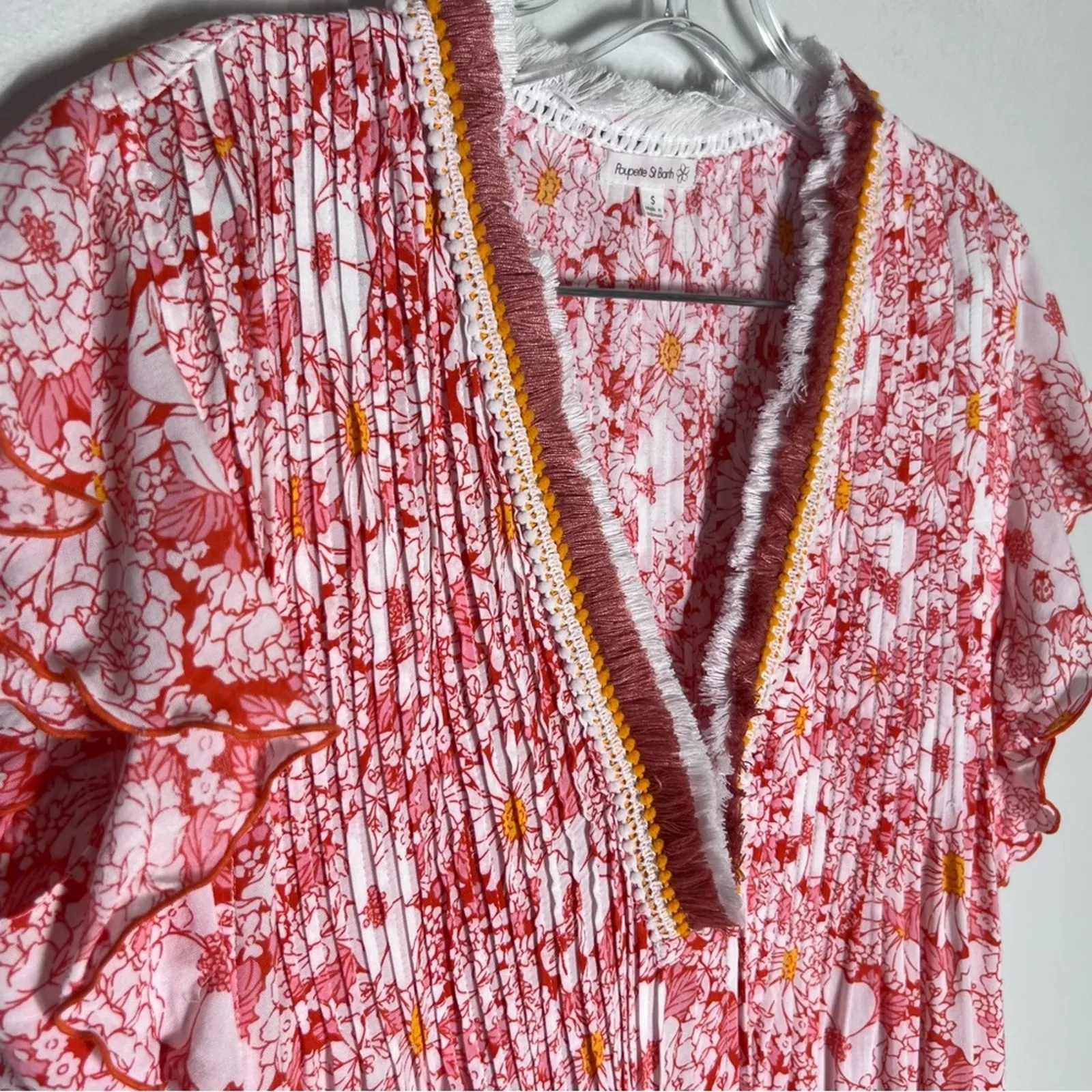 Poupette St. Barth Sz S Sasha Mini Dress in Orange Mid 70s Garden Floral - Image 5