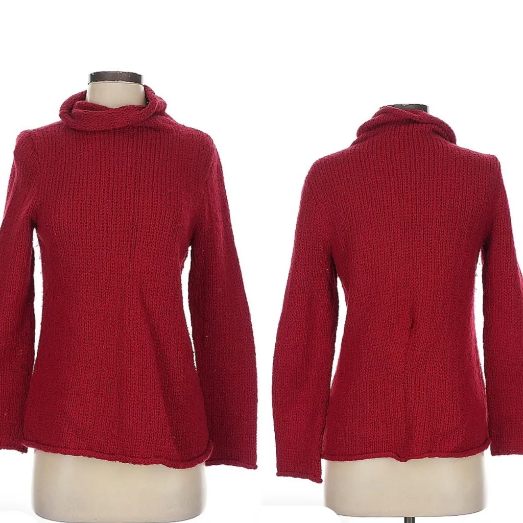 Vintage Eileen Fisher Turtleneck Sweater Red‎ Organic Cotton Women’s Size XS - Image 2