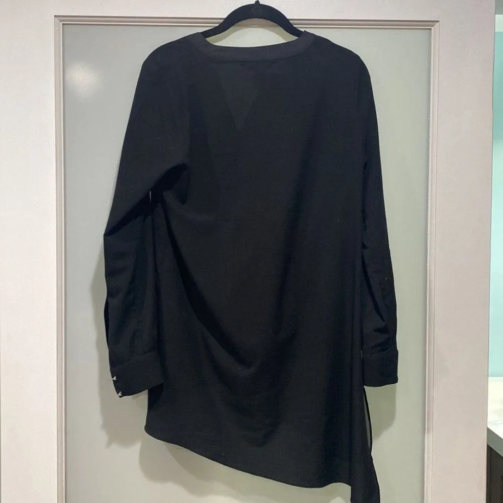 White House Black Market Women's Black Tunic Blouse Top Shirt Long Sleeve Sz 2 - Image 6