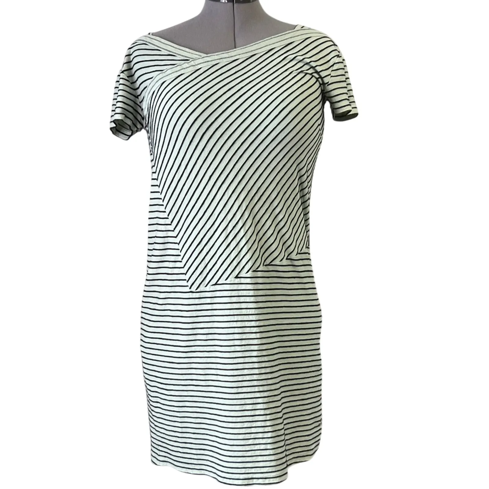 Skunkfunk Black and green short sleeve organic cotton Striped Mini Dress Size L - Image 2