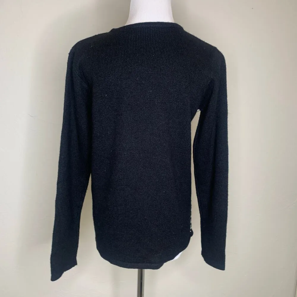 Crazy Horse Black Cream Herringbone Sweater Patchwork Sz Small - Image 2