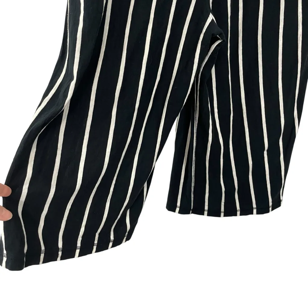 Eileen Fisher  Large Black White Stripe Jersey Pull On Cropped‎ Wide Leg Pants - Image 9