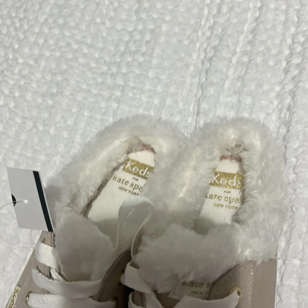 New Kate Spade x Keds Women’s Rose Gold Sparkly Furry Mules Slides Size 6 NWT - Image 5