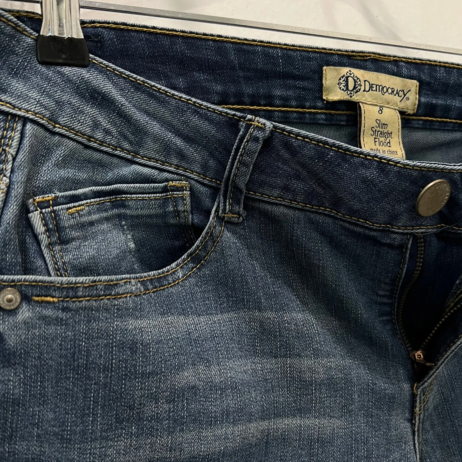 Democracy Jeans Sz 8 Slim Straight Flood Embroidery Bohemian Distressed - Image 6