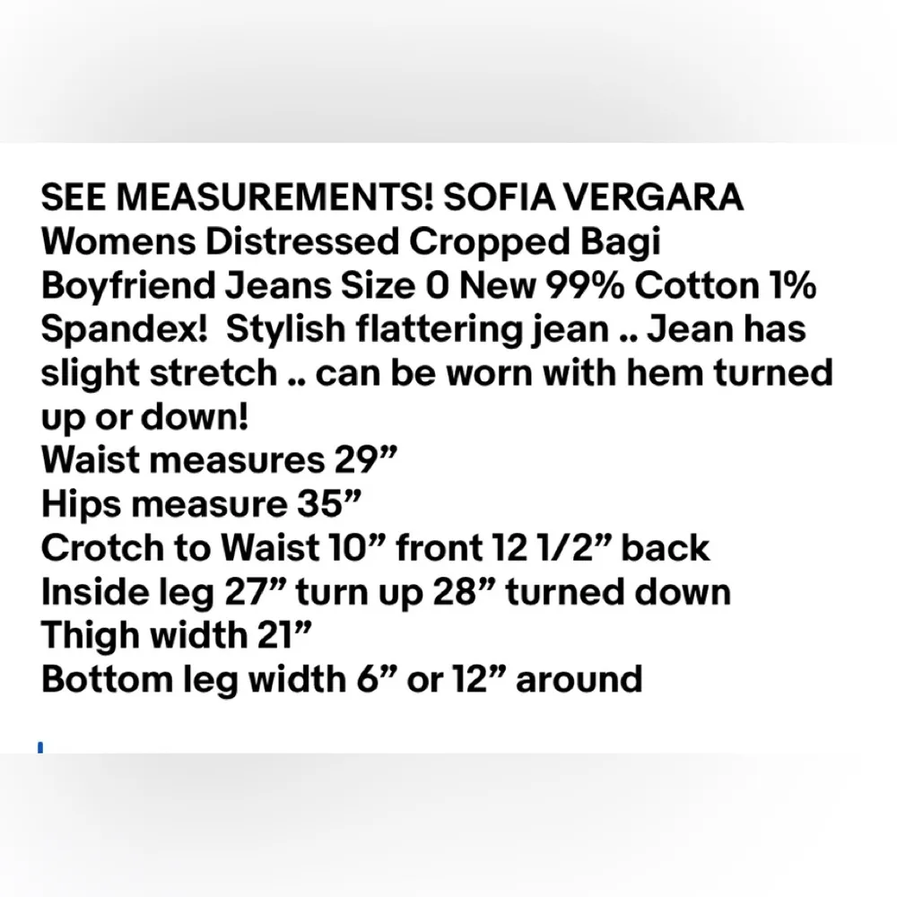 SOFIA VERGARA Womens Distressed Cropped Bagi Boyfriend Jeans Size 0 New - Image 12