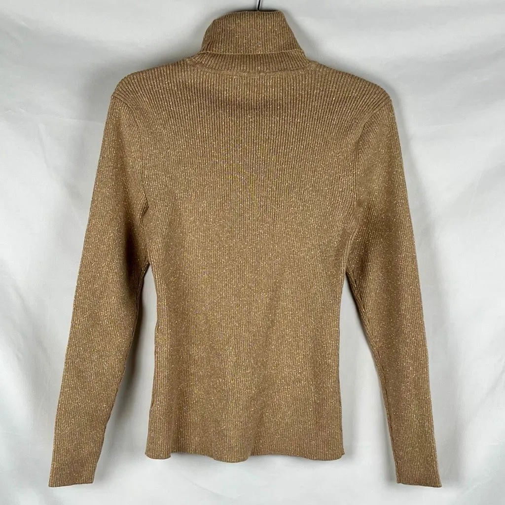 Liz Claiborne Gold Shiny Women's Pullover Sweater Long Sleeve Turtleneck Medium - Image 2