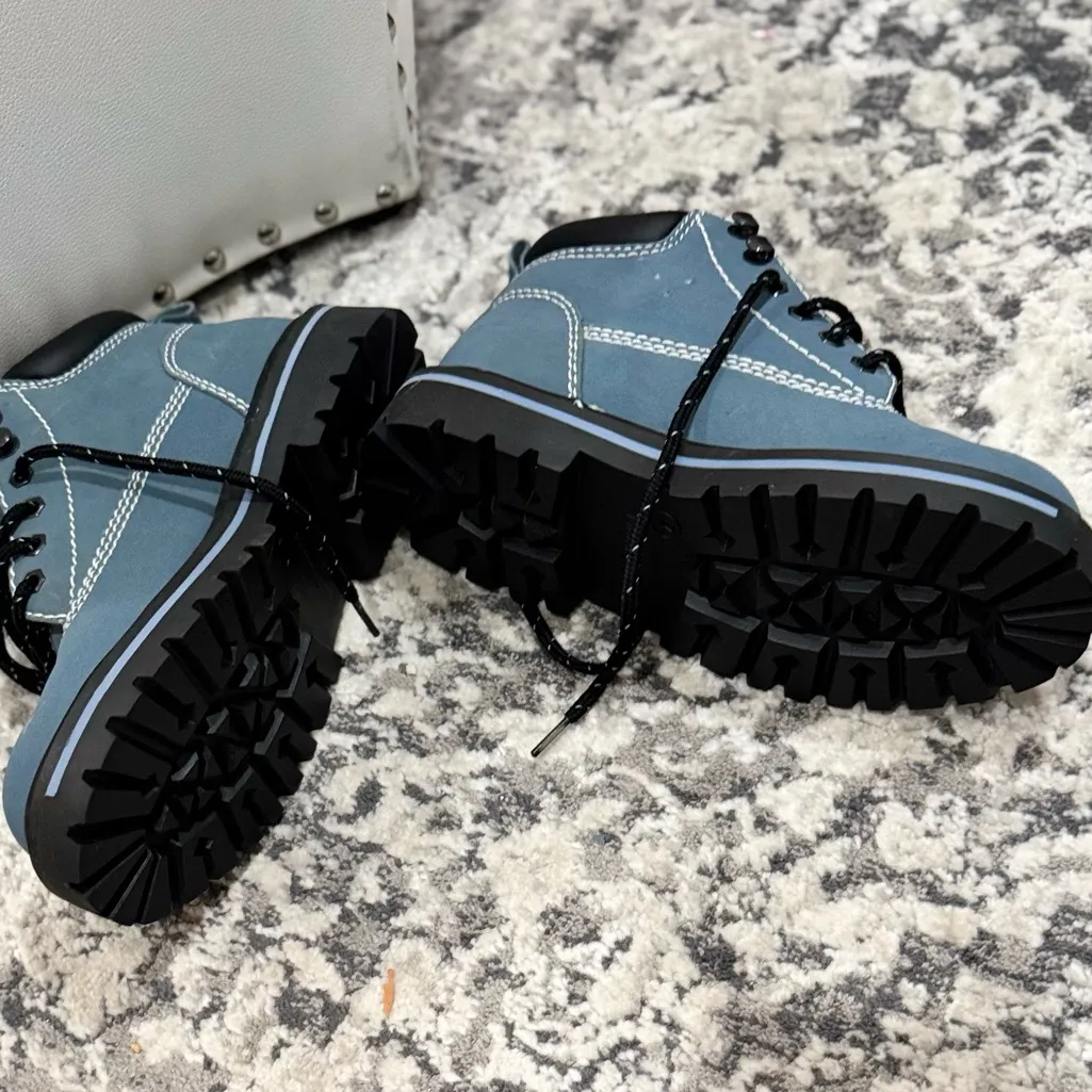 No Boundaries Blue Distressed Zip Stitch Accent Hiker Boots - Image 10