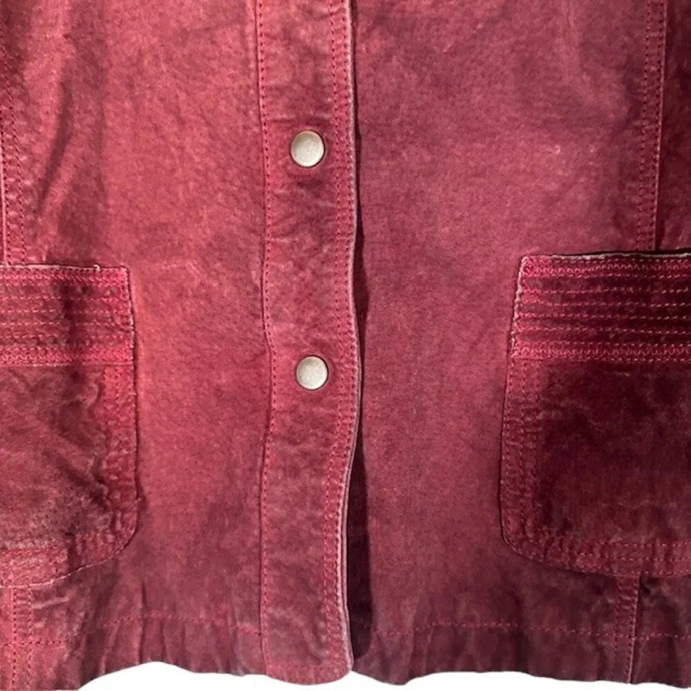 Chico's Red Maroon Leather Suede Collared Button Front Jacket Women Sz 2 Sz M - Image 4