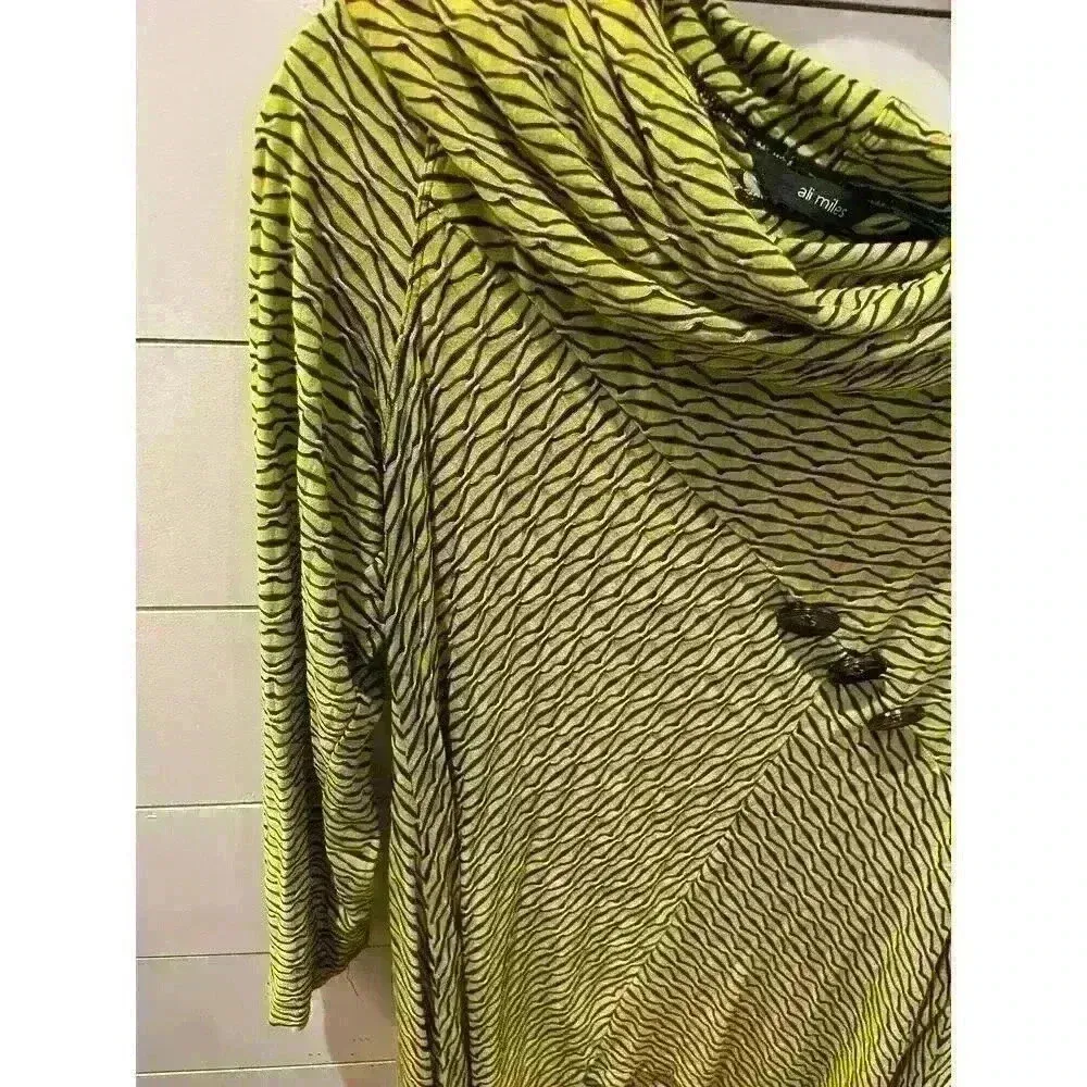 Ali Miles Artsy Geometric Boho Asymmetrical Hem Textured Cowl Tunic1 Green Size L - Image 2