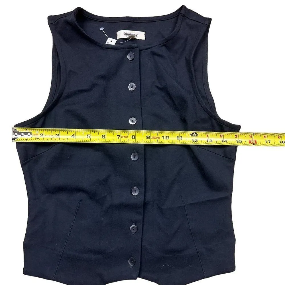 NWT Madewell Women's Black Cutaway Button-Front Vest XXS Casual Preppy Ponte - Image 7
