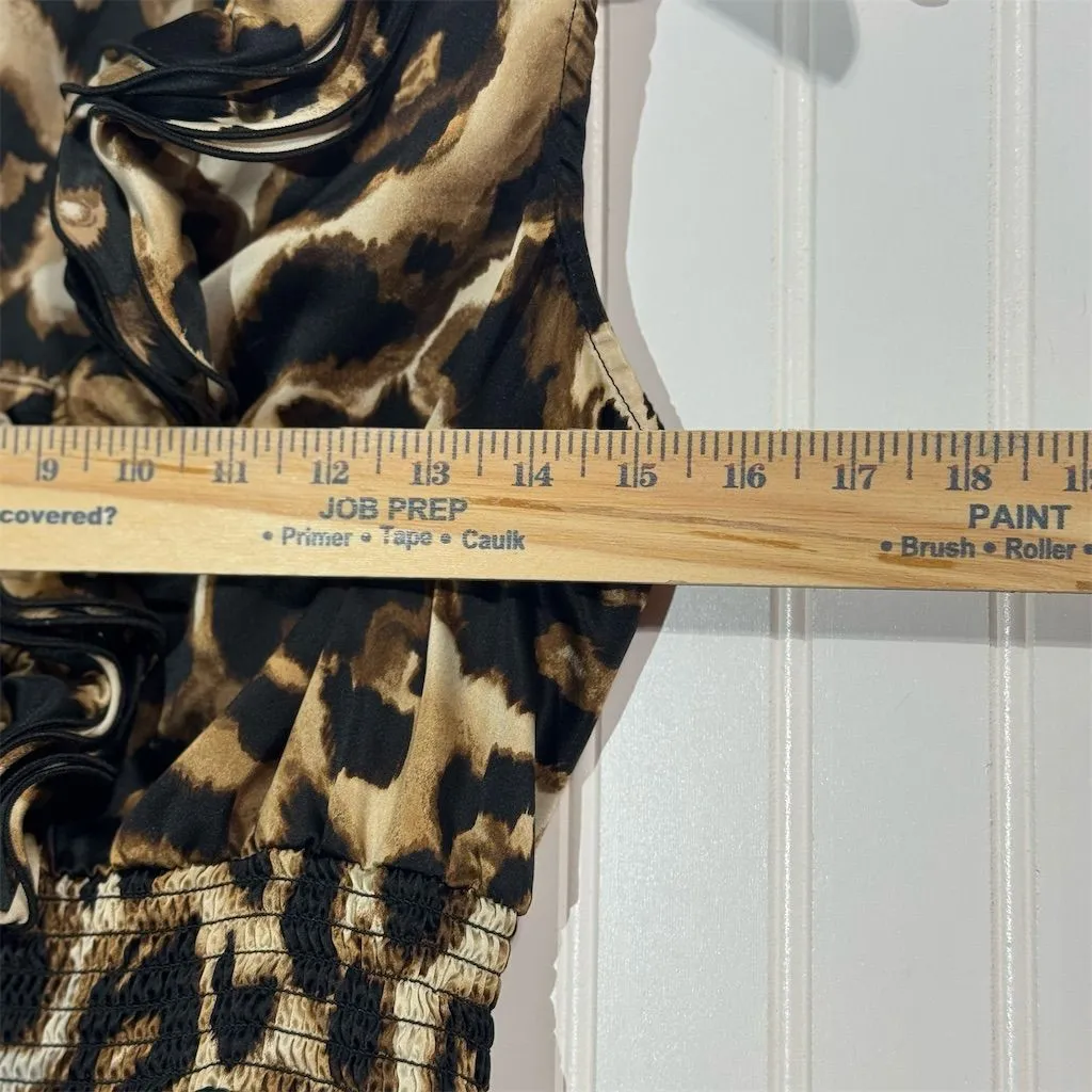 IZ Byer Leopard‎ Print Ruffle Blouse M Animal Print Sleeveless Top Mob Wife Y2K - Image 4