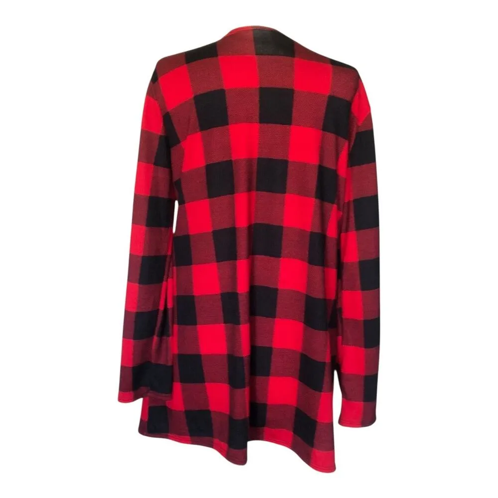Acting Pro Cardigan Sweater Black Red Buffalo Plaid Sleeve Top Women's Sz Small - Image 4