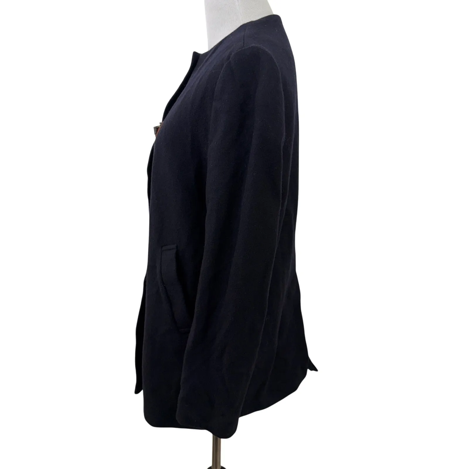 Sessun Azumi Women's Black Wool Collarless Coat Jacket Size Small - Image 7