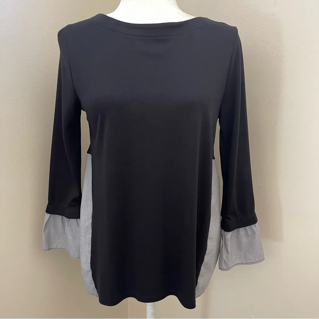 LOFT Mixed Media Bell Sleeve Knit Top (black) - XS - Image 2