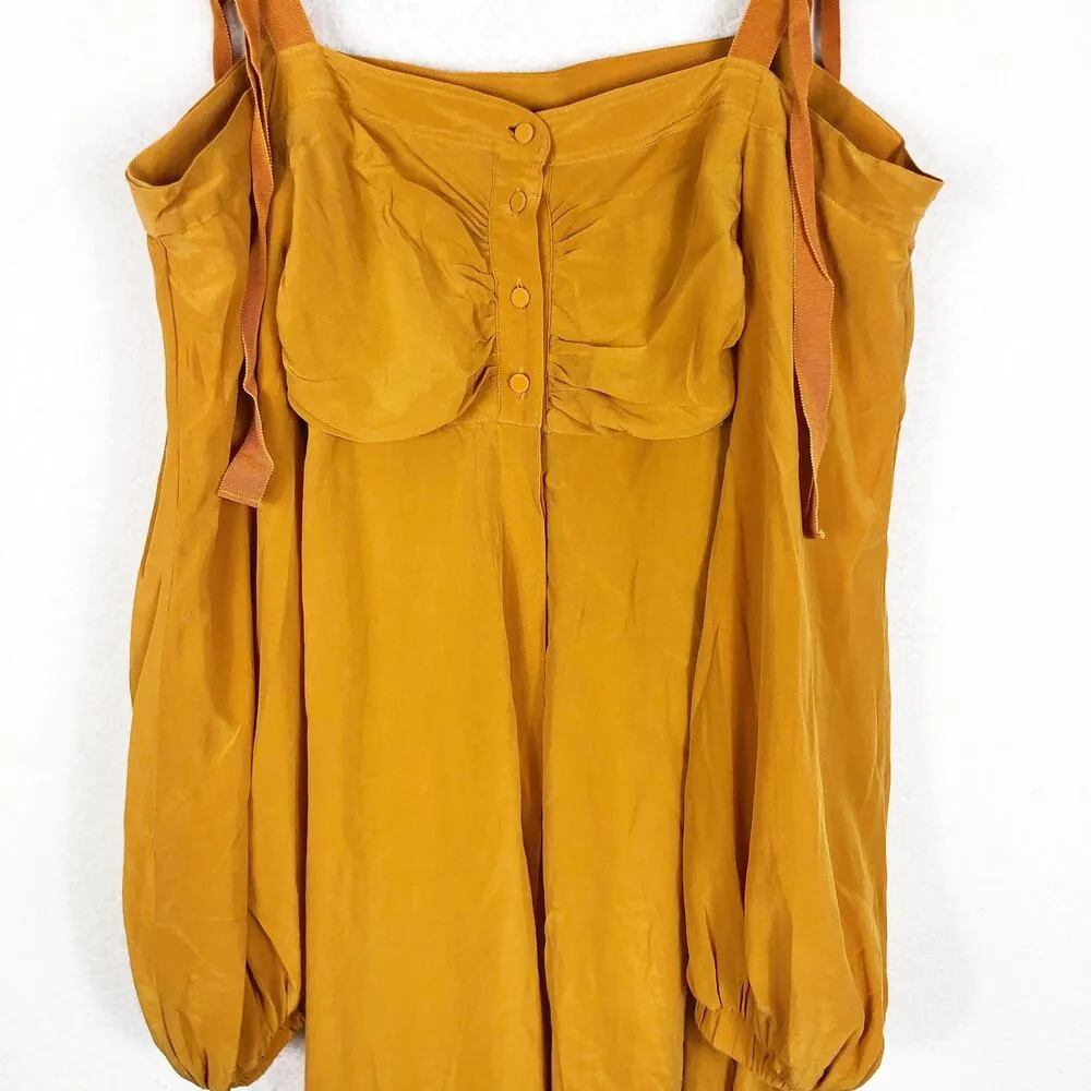 NWOT Silvia Tcherassi Magnolia Silk Midi Dress Small Cold Shoulder Button Front Yellow - Image 8