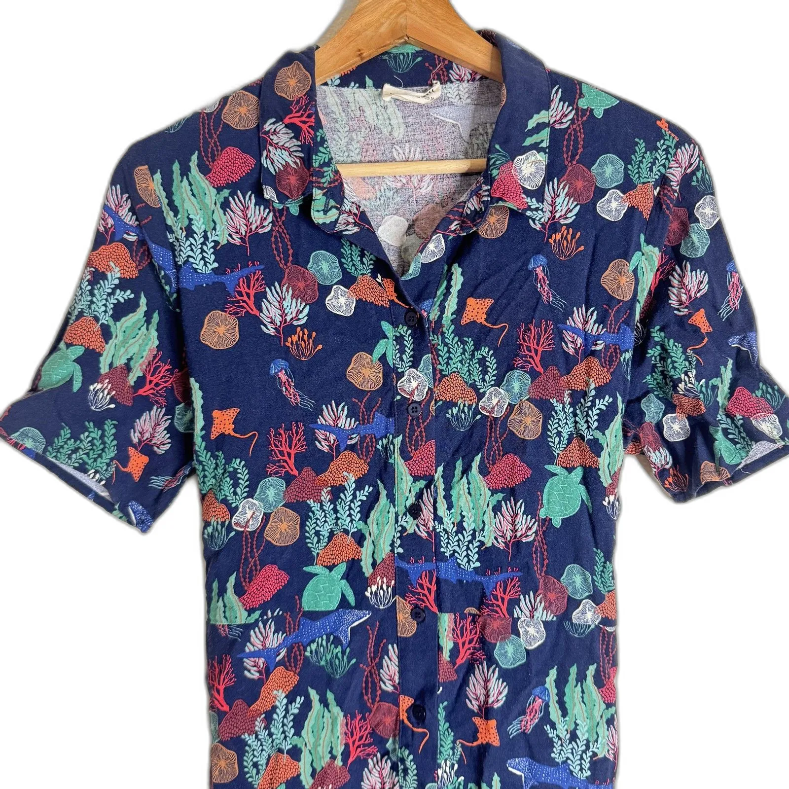 Sugarhill Brighton Dress Womens 10 Navy Sea Life Print Short Sleeve Tie Waist - Image 2