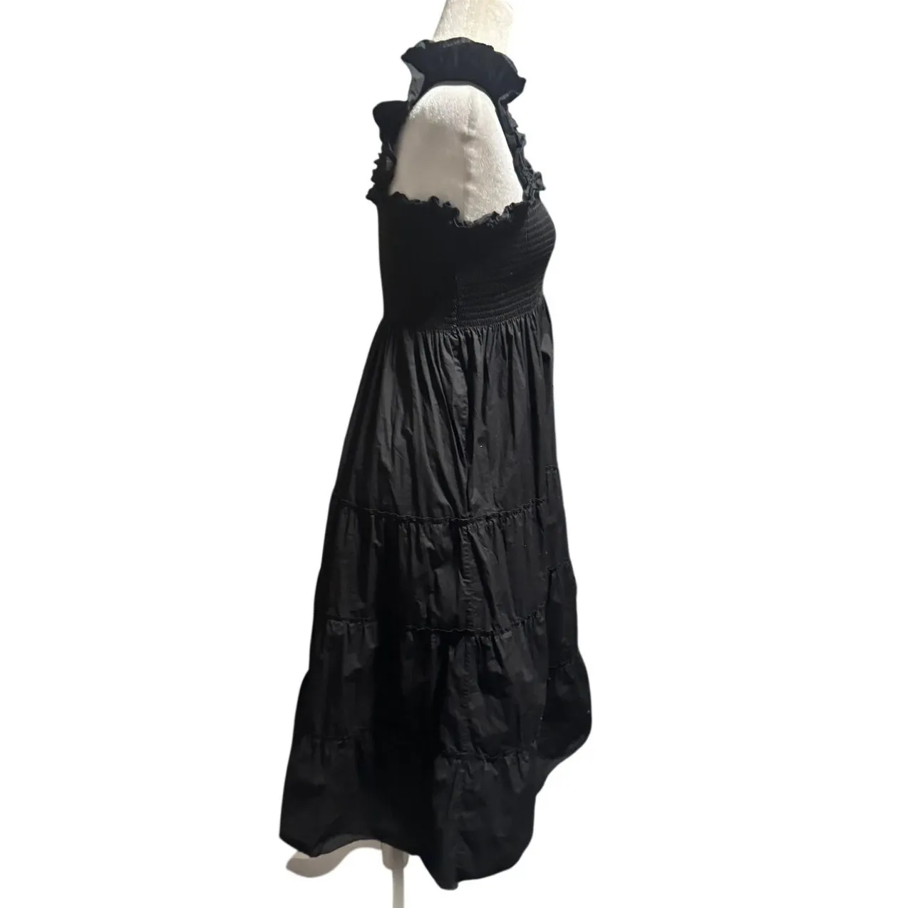 Quince Black Smocked Tiered Midi Dress – Organic Cotton – Size L - Image 3