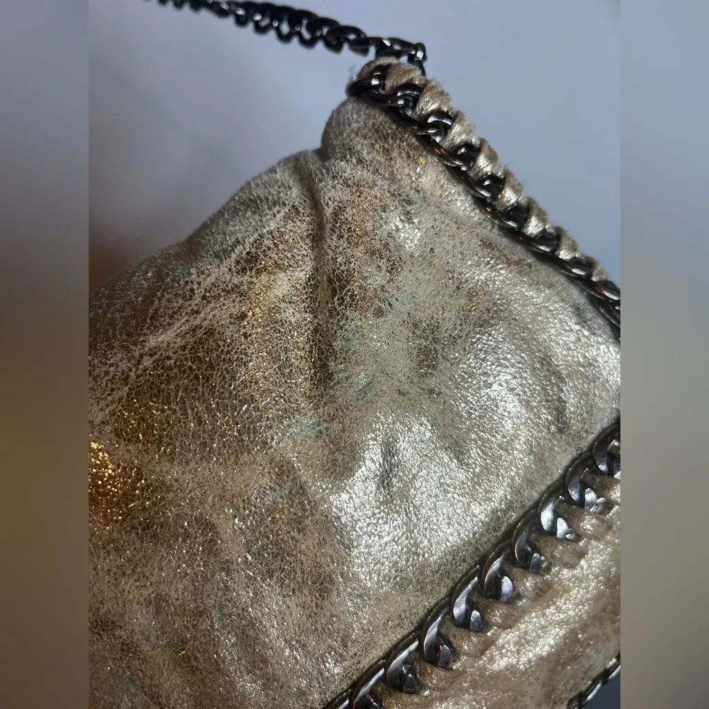 MMS Gold Sparkly Metallic Metal Chain Braided Trim Woven Crossbody Foldover Bag - Image 8