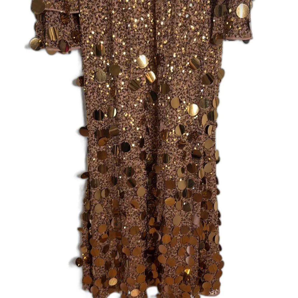 Mac Duggal style 94016 3D hanging disco Sequin copper Evening party Dress SZ 12 - Image 12