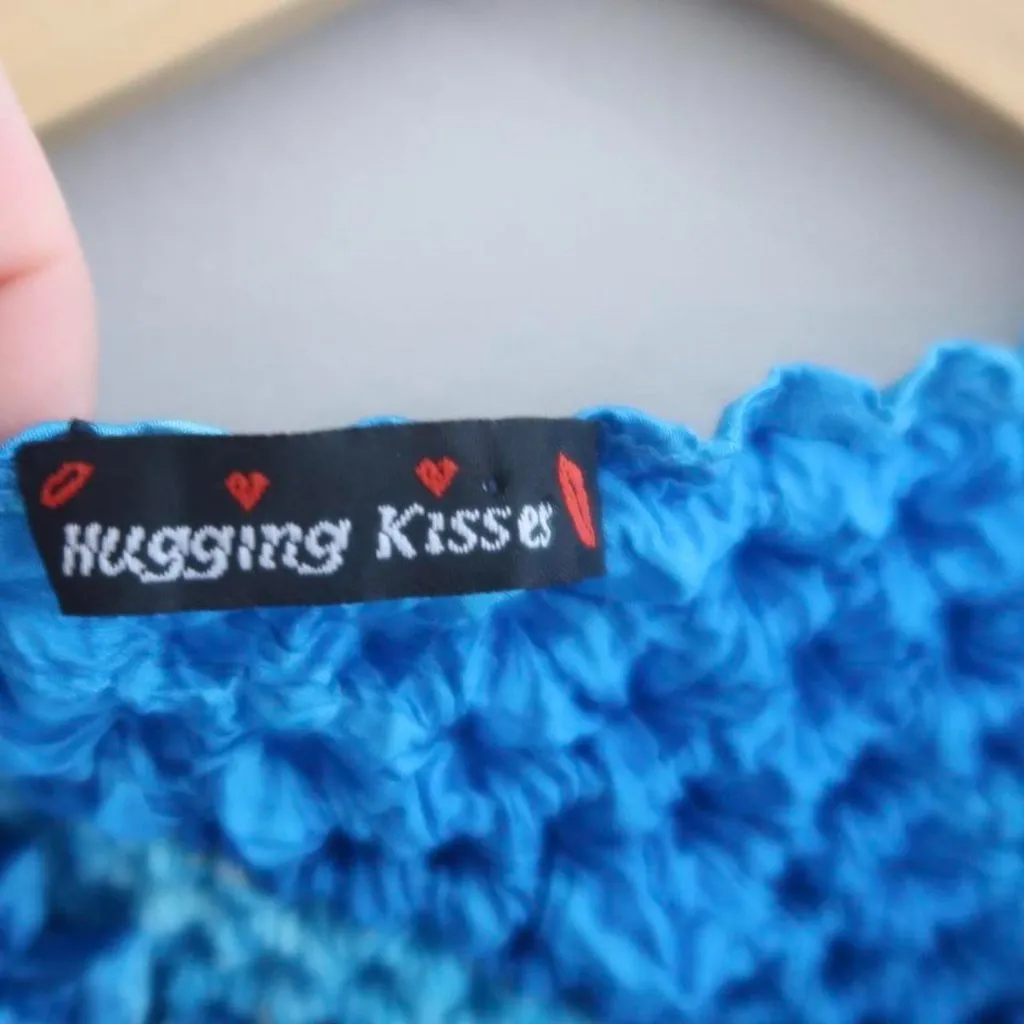 Y2K Popcorn Crinkle Stretch Top Blue Abstract Pattern Size XS - Image 2