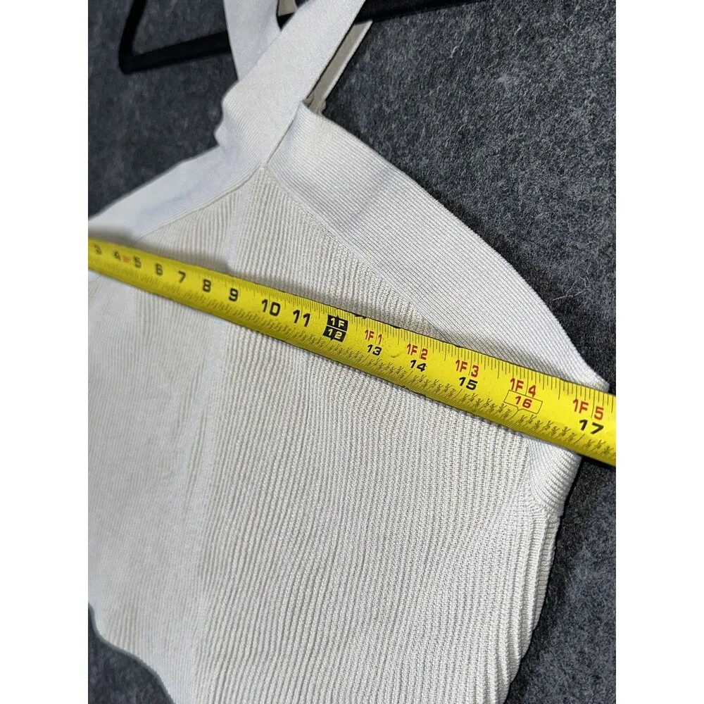 Aritzia Babaton Sculpt Beige Ribbed Knit Criss Cross Sleeveless Crop Tank Top XL - Image 7