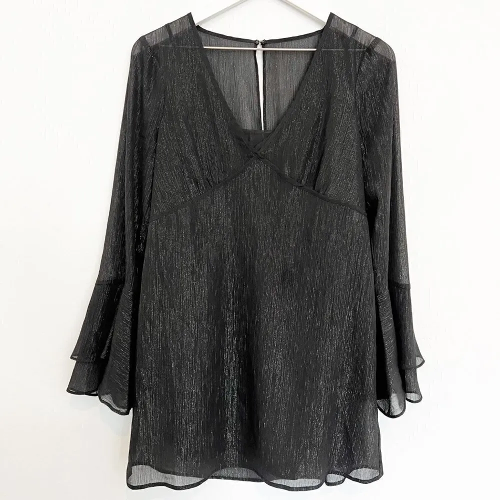 NWT‎ BCBGeneration Bell Sleeve Metallic Black Mini Dress Party Event New Size XS - Image 3