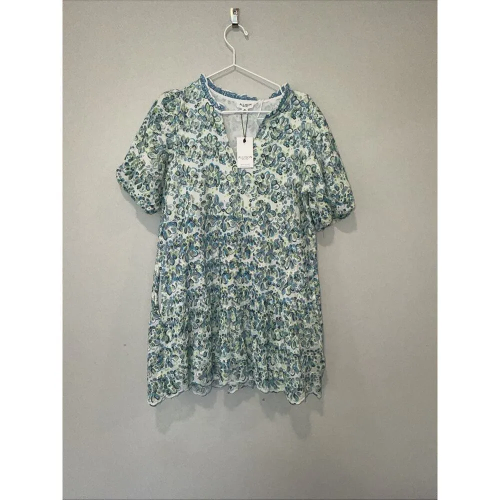 Allison New York Alice Floral Eyelet Ruffle Mini Dress Cover Up Size Small 1772 Blue - Image 2
