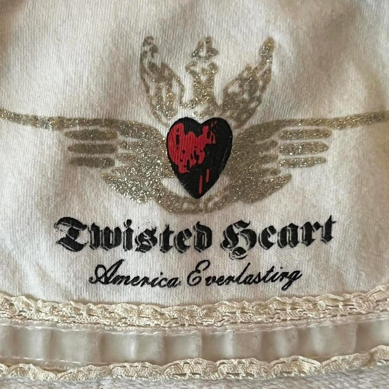 Vintage Y2K Twisted Heart America Everlasting zip up hoodie Size Small White - Image 8