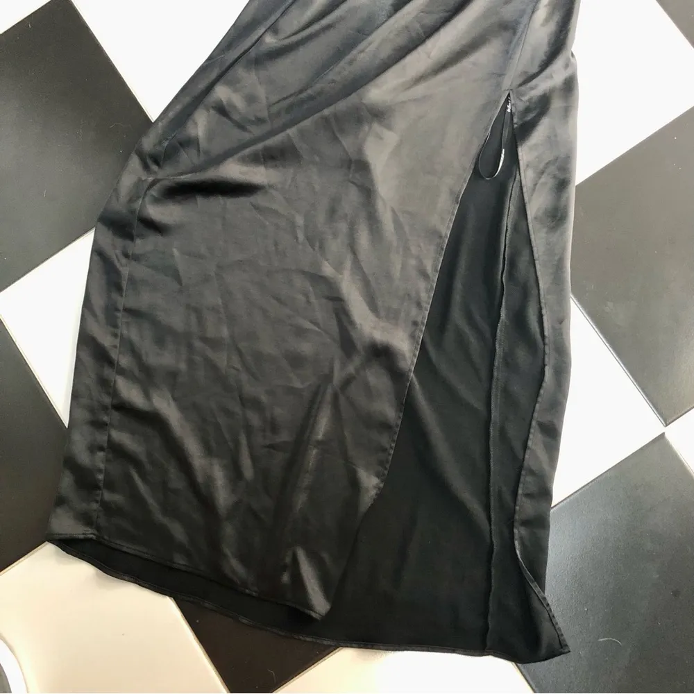 For Love & Lemons Taliah Maxi Dress Front Slit Cut Outs in Black Satin Sexy sz L - Image 9