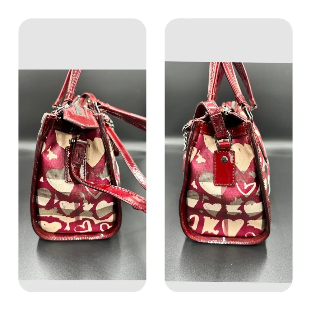 BURBERRY Nova Check Heart Print Pilgrim Satchel Berry - Image 6