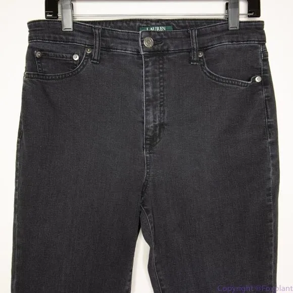 Lauren Ralph Lauren black high‎ rise step raw hem jeans, women's size 8 - Image 2