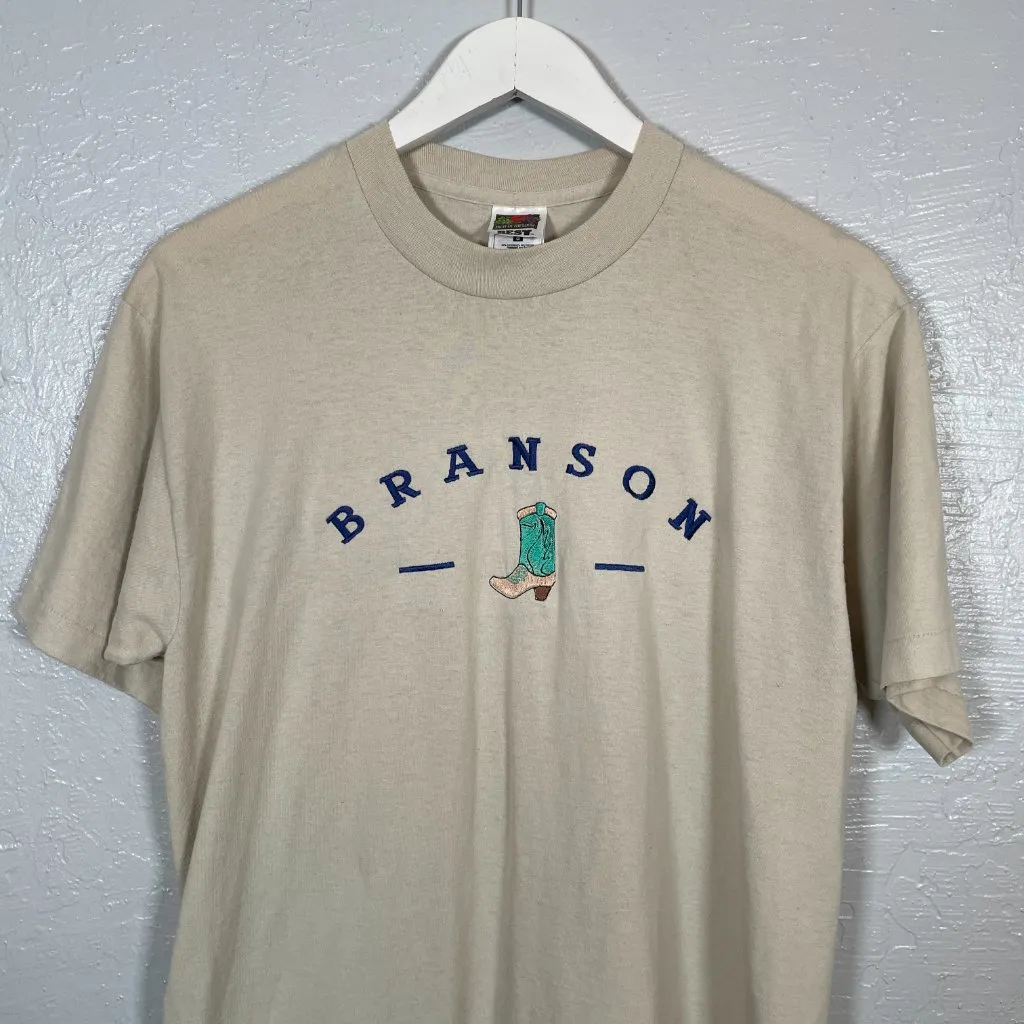 VINTAGE Fruit of the Loom Unisex L Beige Branson Missouri T-Shirt Single Stitch - Image 3