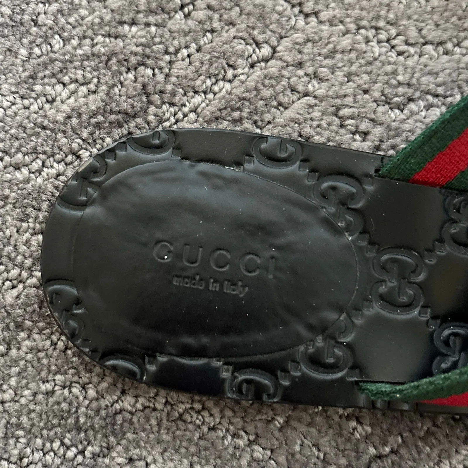 Gucci Interlocking GG Monogram Leather Web Stripe Thong Sandals Black Size 39.5 - Image 7