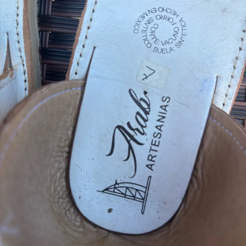 Mexican Huarache White Leather Sandals size 10 - Image 6
