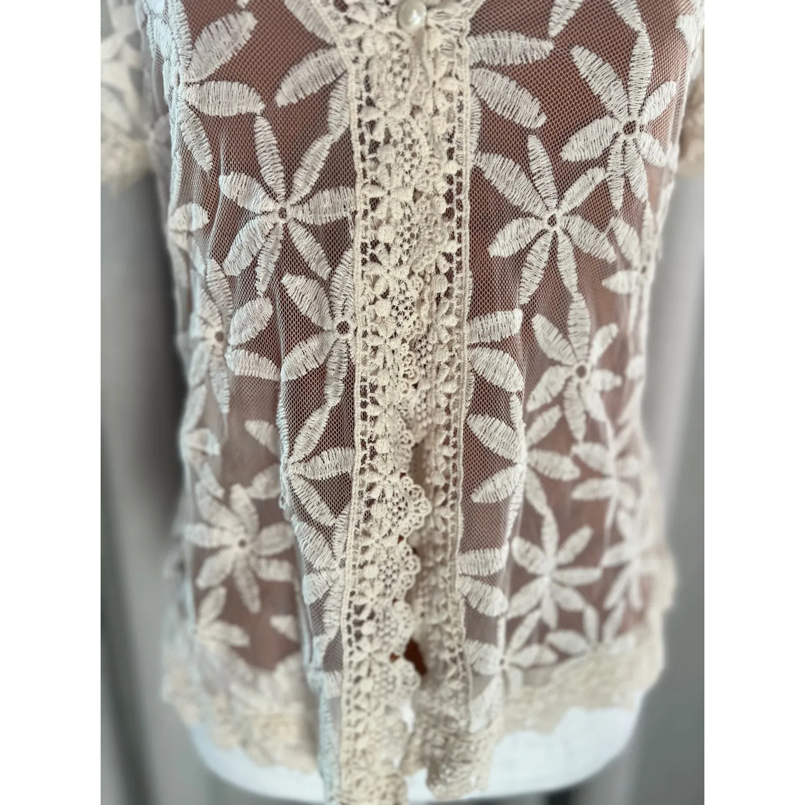 Cato  Lace Cardigan woman's Small Shrug Floral‎ Cover-Up Button Front Bohemian - Image 7