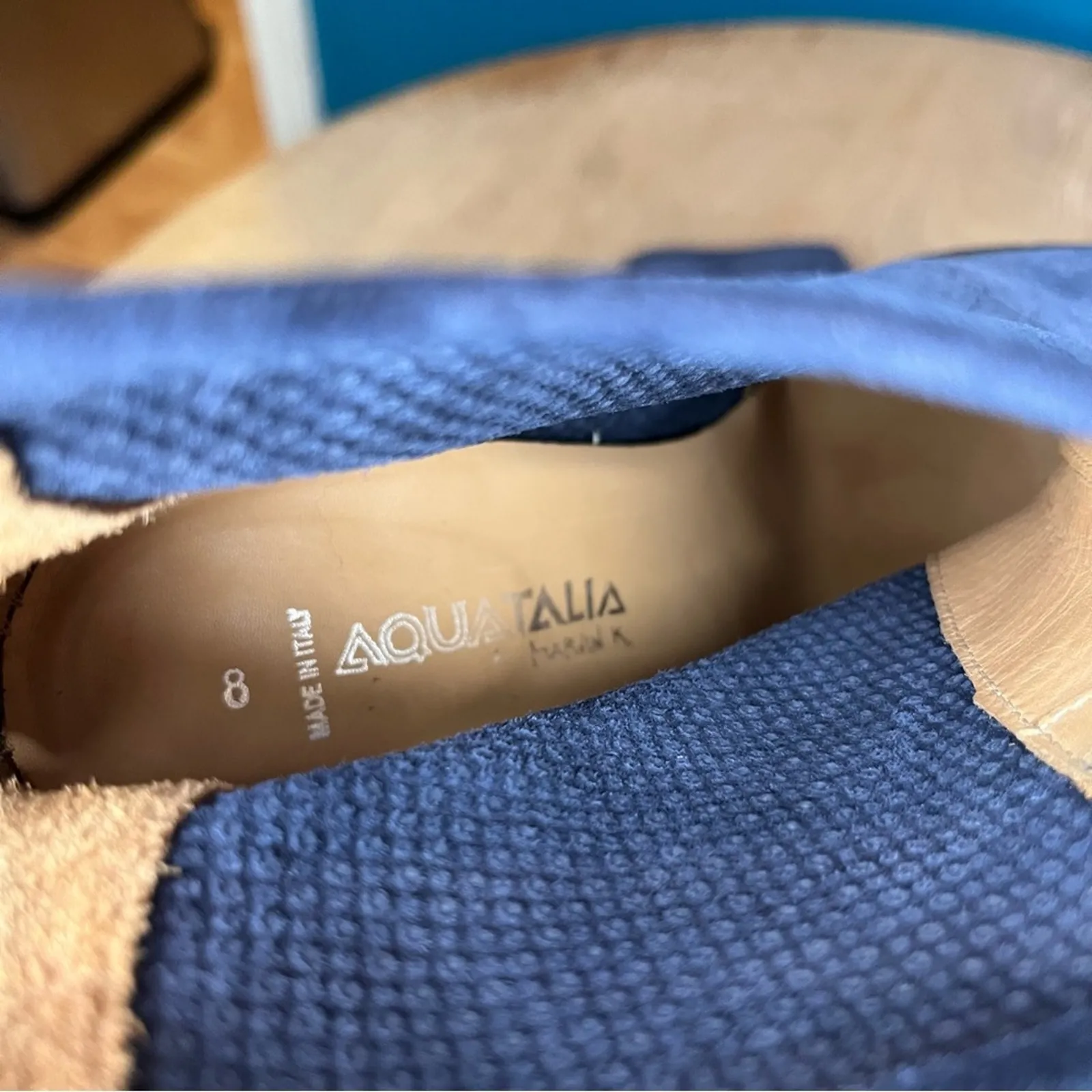 Aquatalia Italy Faris Perforated Blue Suede Heeled Ankle Booties Women's Size 8 - Image 11