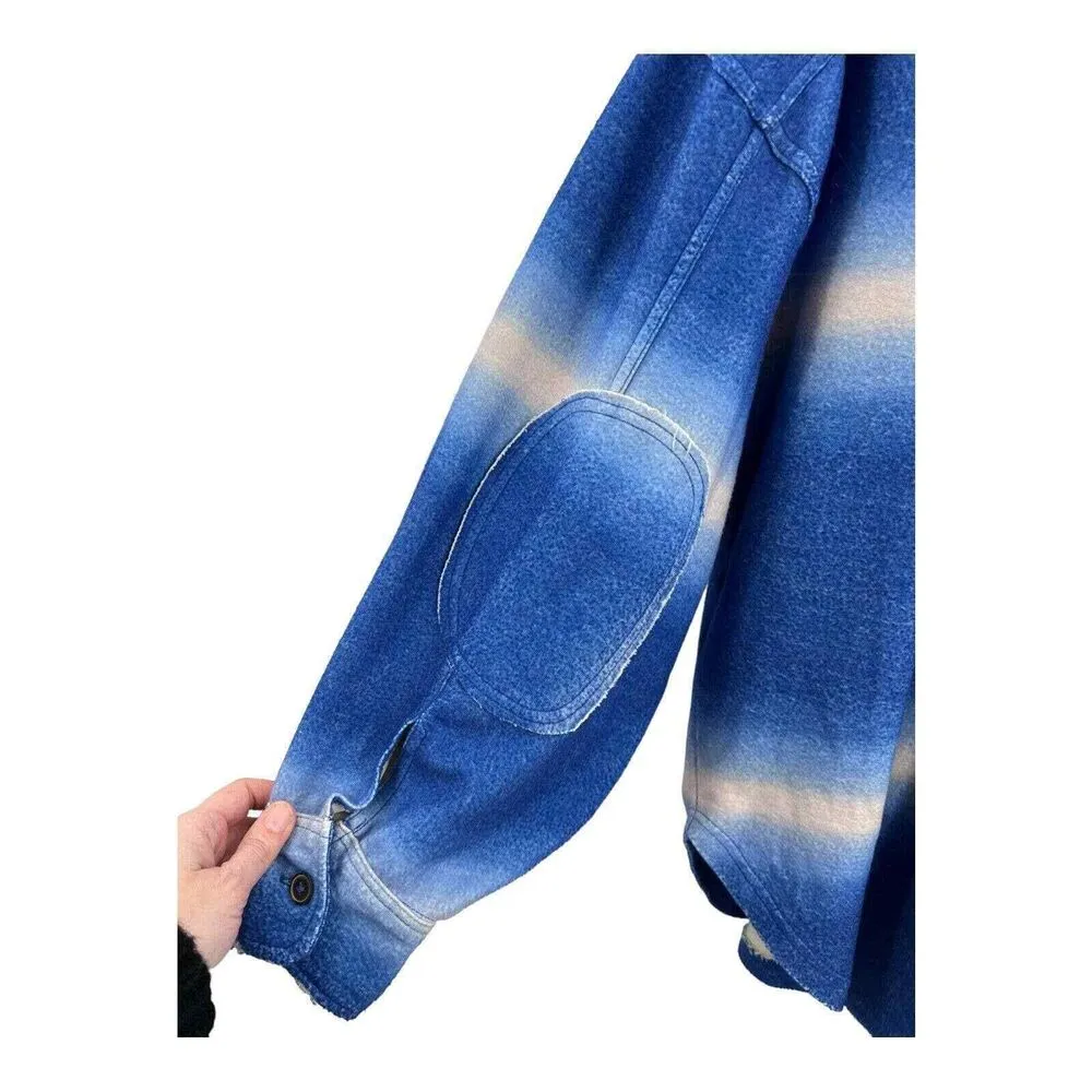 Free People Ruby Ombre Stripe Shirt Jacket Blue Large New - Image 7