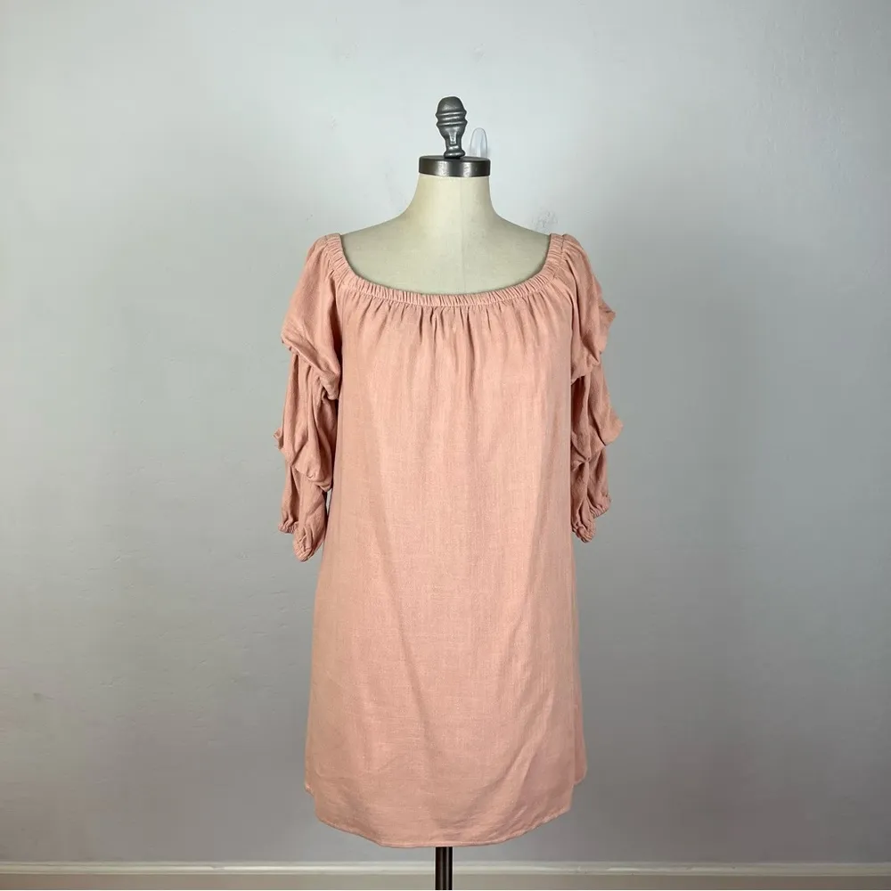 Lulu’s By the Pier Blush Pink Off-the-Shoulder Puff Sleeve Mini Dress - Image 2