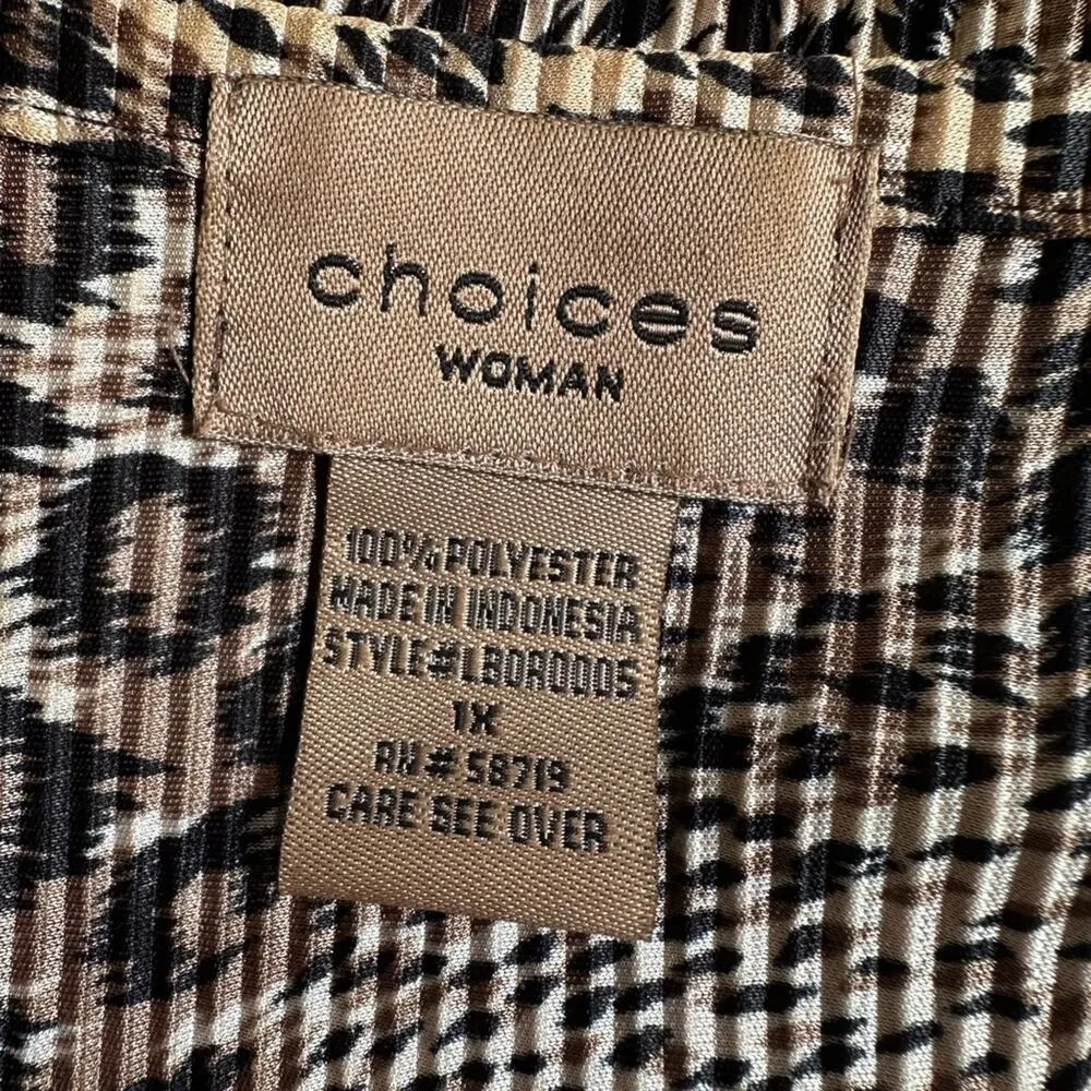 NEW 2 TOPS Choices Woman 1X Animal Print Button Up Blouse Top Accordion Brown - Image 3