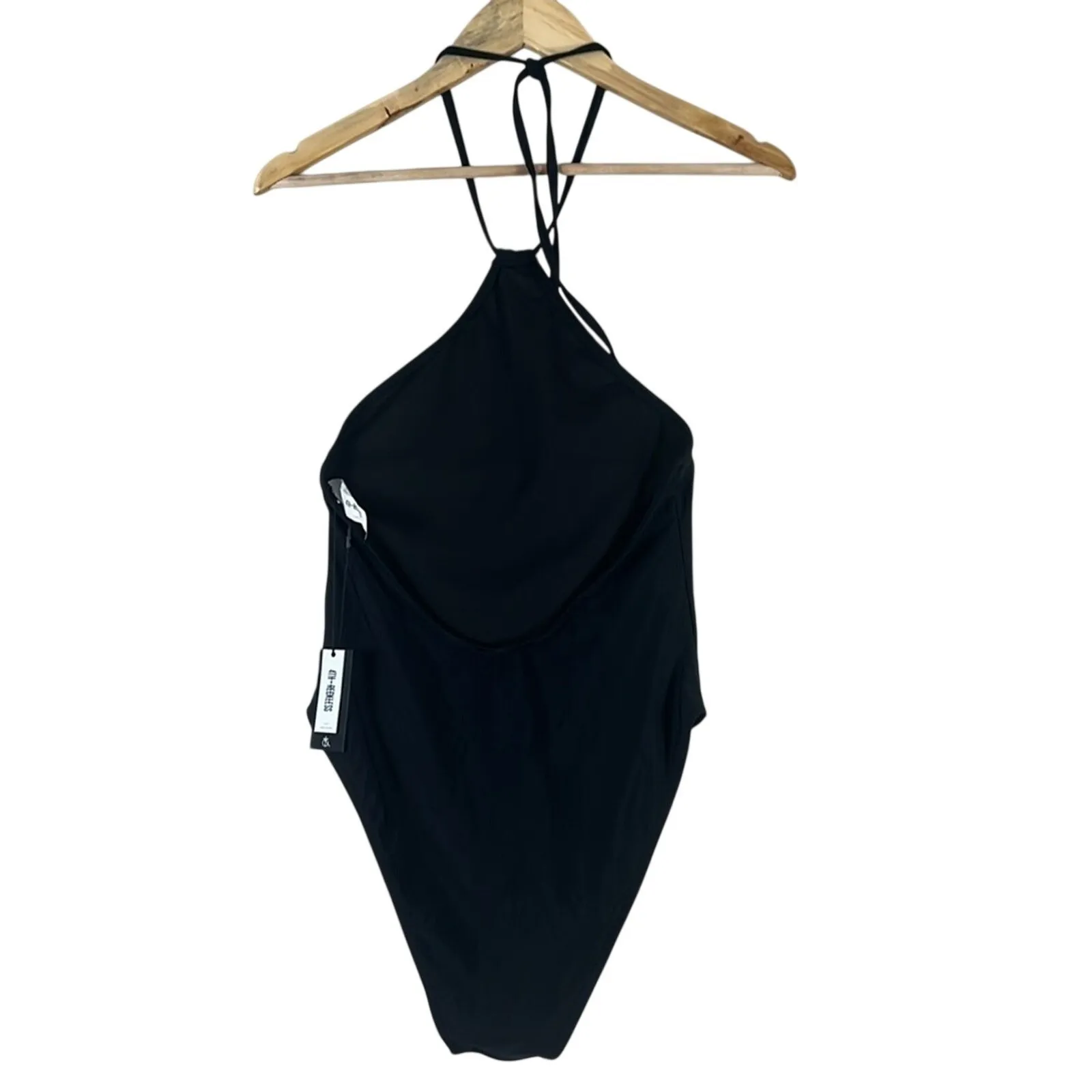 NWT 4th & Reckless Open Back Halter One Piece Swimsuit Womens M Black Minimalist Size M - Image 6