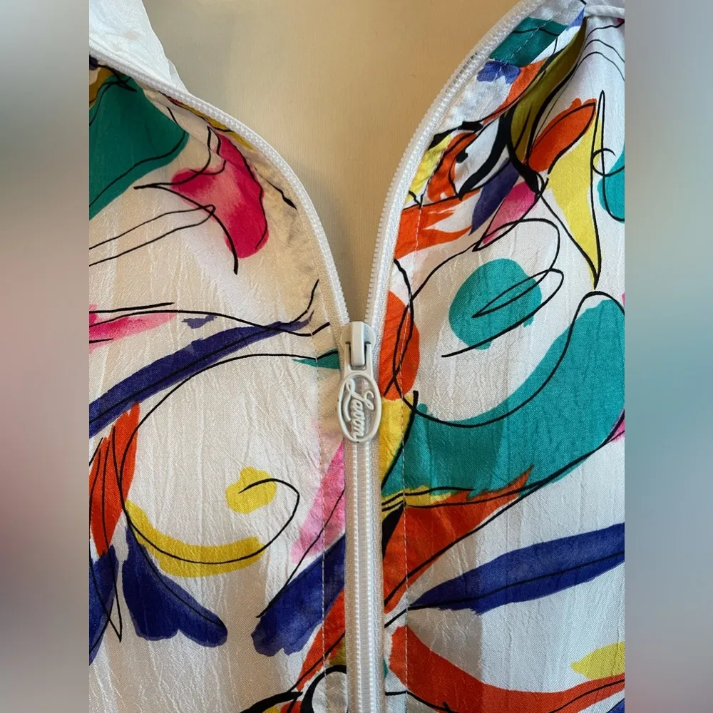Vintage 90s Lavon Colorful Abstract Print Windbreaker Track Jacket Women Large - Image 5